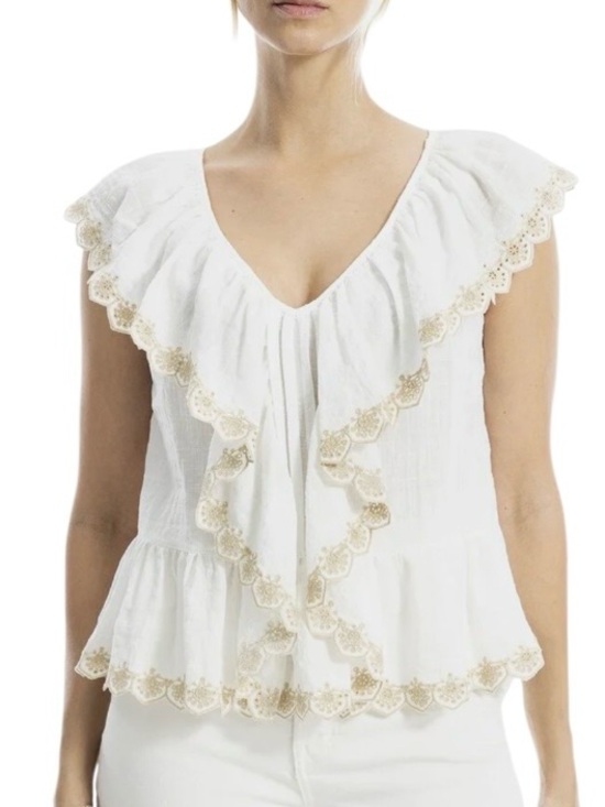 Max Studio Tops - Max Studio Embroidered Ruffle Sleeve V- Neck Top Size L